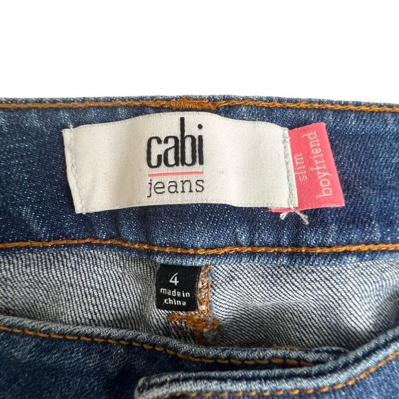 Cabi Womens Dark Wash Low Rise Patch Work Slim Boyfriend Jeans 4 - Picture 7 of 8